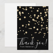 Matig goud glitter confetti zwart bedankkaart (Voorkant / Achterkant)