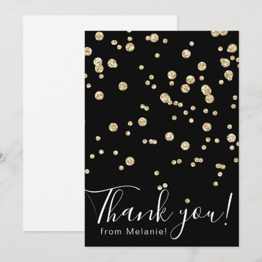 Matig goud glitter confetti zwart bedankkaart (Voorkant / Achterkant)
