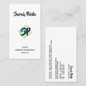 Matig goud minimalistisch monogramme blauw vierkan visitekaartje (Voorkant / Achterkant)