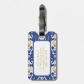 Matig goudblauw ikattribaal monogram bagagelabel (Achterkant verticaal)