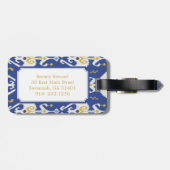 Matig goudblauw ikattribaal monogram bagagelabel (Achterkant horizontaal)