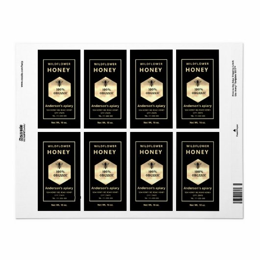 Matig gouden honingbijenhoningpot etiket (Full Sheet)