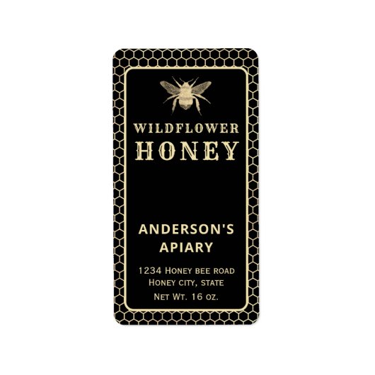 Matig gouden zwarte honingbijen etiket (Voorkant)