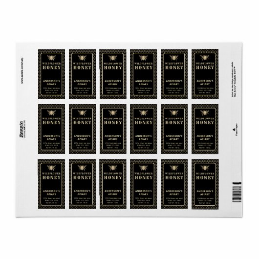 Matig gouden zwarte honingbijen etiket (Full Sheet)