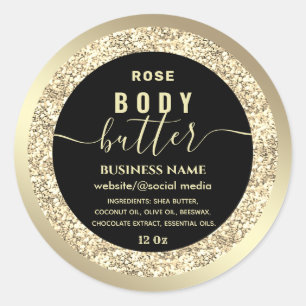 Matig goudglitterig boterlabel met script ronde sticker
