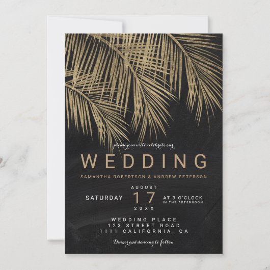 Matig goudpalm, elegant bruiloft kaart (Voorkant)