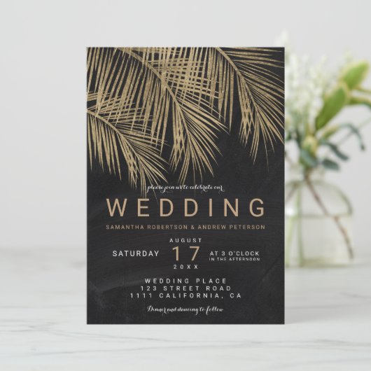 Matig goudpalm, elegant bruiloft kaart (Staand voorkant)