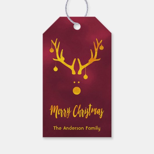 Matig grappig kerstgouden rendierentuin cadeaulabel (Voorkant)