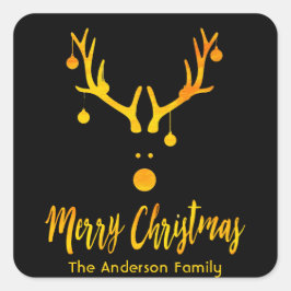 Matig grappig kerstrendierlijk goud op zwart vierkante sticker