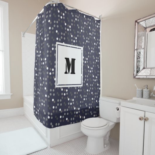 Matig Gray Polka Dots Monogram Douchegordijn (In situ)