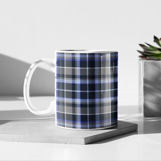Matig grijs blauw Tartan Patroon Koffiemok