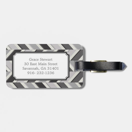 Matig grijs chevron geometrisch monogram bagagelabel (Achterkant horizontaal)