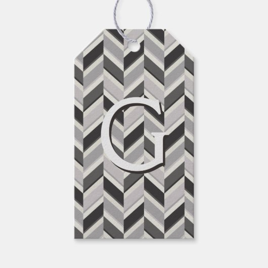 Matig grijs chevron geometrisch monogram cadeaulabel (Voorkant)