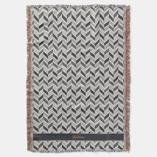 Matig grijs chevron geometrisch monogram deken (Voorkant Verticaal)