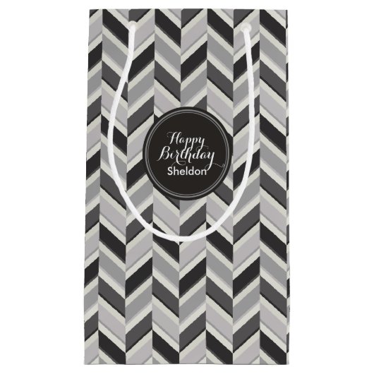 Matig grijs chevron geometrisch monogram klein cadeauzakje (Voorkant)