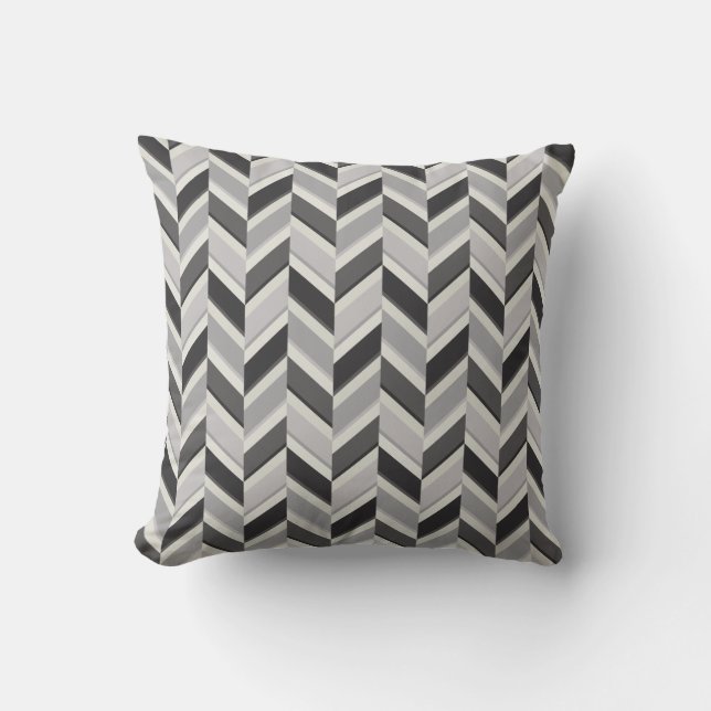 Matig grijs chevron geometrisch monogram kussen (Voorkant)