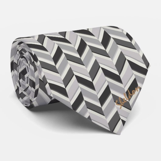 Matig grijs chevron geometrisch monogram stropdas (Opgerold)