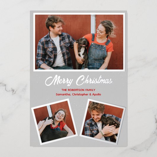 Matig-grijs en rode hond-Pitbull-groet Folie Feestdagenkaart (Voorkant)