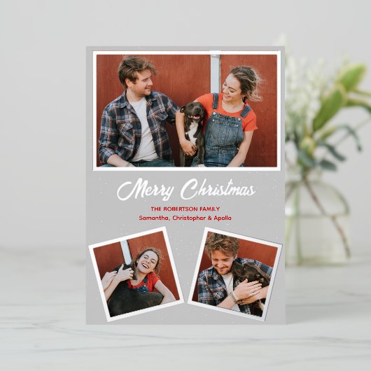 Matig-grijs en rode hond-Pitbull-groet Folie Feestdagenkaart (Staand Voorkant)