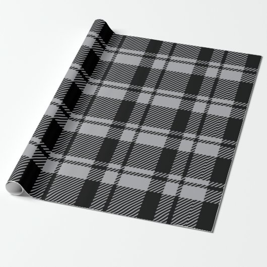 Matig grijs en zwart Tartan Cadeaupapier (Uitgerold)