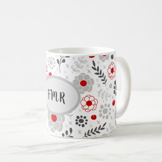 Matig grijs groen monogram koffiemok (Voorkant rechts)