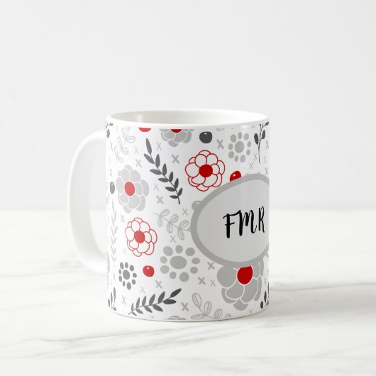 Matig grijs groen monogram koffiemok (Voorkant links)