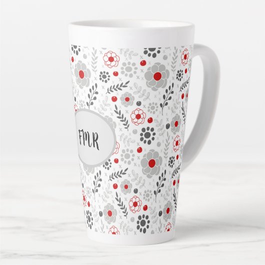 Matig grijs groen monogram latte mok (Rechterhoek)