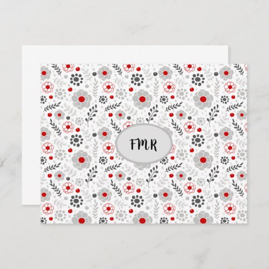 Matig grijs groen monogram notitiekaartje (Voorkant / Achterkant)