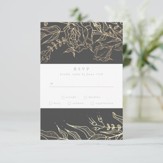 Matig grijs ijzererts goudbruin Pampas Wedding RSVP Kaartje (Staand voorkant)