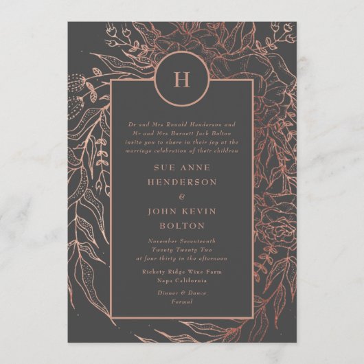 Matig grijs ijzerhars Roos Goud monogram Wreater Kaart (Voorkant)