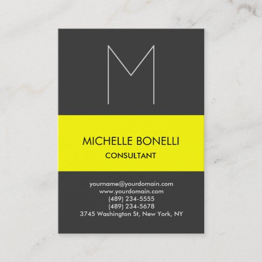Matig grijs monogram geel gestreept visitekaartje (Voorkant)