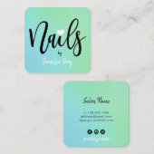 Matig grillige blauwe groene gradiëntnagels vierkante visitekaartje (Voorkant / Achterkant)