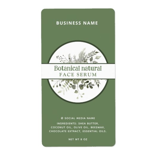 Matig groen botanisch elegant product etiket (Voorkant)