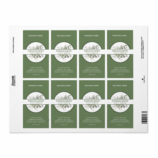 Matig groen botanisch elegant product etiket (Full Sheet)