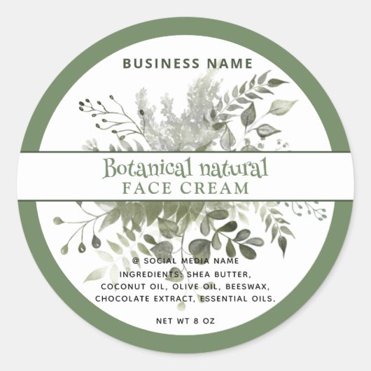 Matig groen botanisch elegant product ronde sticker (Voorkant)