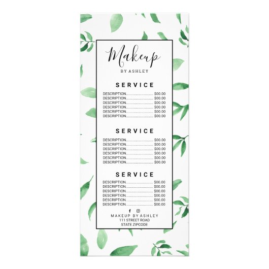 Matig groen olijftakblad botanisch patroon reclamekaart (Voorkant)