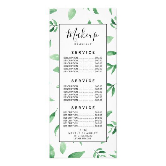 Matig groen olijftakblad botanisch patroon reclamekaart (Achterkant)