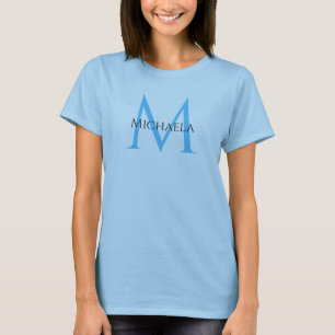 Matig Initiaal Monogram Elegant Womens Light Blue T-shirt