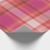 Matig kerstcadeautje Tartanroze en koraal Cadeaupapier (Hoek)