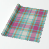 Matig kersttaarkleurige tartan retro hot-roze aqua cadeaupapier (Uitgerold)