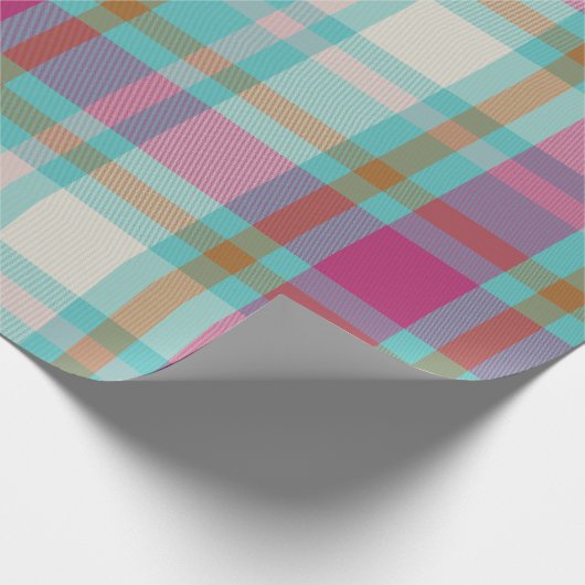 Matig kersttaarkleurige tartan retro hot-roze aqua cadeaupapier (Hoek)