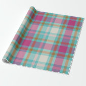 Matig kersttaarkleurige tartan retro hot-roze aqua cadeaupapier (Uitgerold)