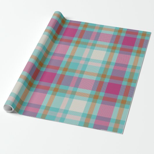 Matig kersttaarkleurige tartan retro hot-roze aqua cadeaupapier (Uitgerold)