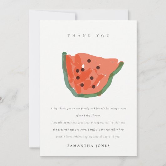 Matig Kind met handleiding Watermeloen Baby shower Bedankkaart (Voorkant)