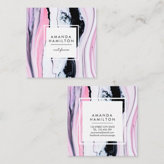 Matig KLASSE ELEGANT Black PINK WHITE MARBLE Vierkante Visitekaartje (Voorkant / Achterkant)