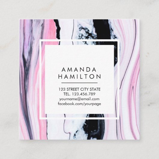 Matig KLASSE ELEGANT Black PINK WHITE MARBLE Vierkante Visitekaartje (Achterkant)