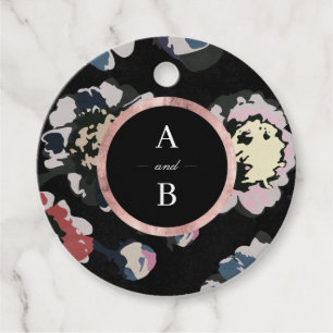 Matig klassiek zwart abstract bloemmonogram bedankjes labels