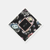 Matig klassiek zwart abstract bloemmonogram servet (Hoek)