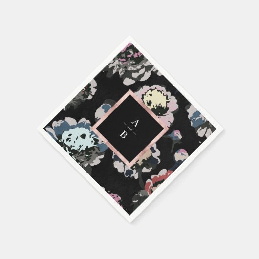 Matig klassiek zwart abstract bloemmonogram servet (Hoek)