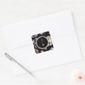 Matig klassiek zwart abstract bloemmonogram vierkante sticker (Envelop)